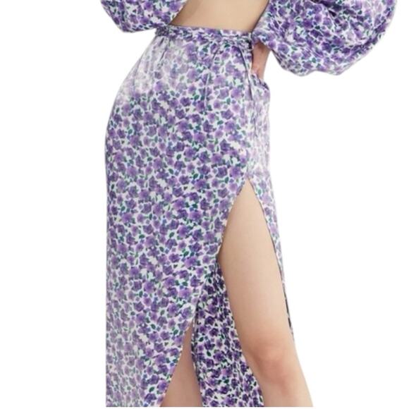 Rumer Revolve NWT luxurious skirt with leg Slit floral purple maxi skirt XS - Picture 2 of 5